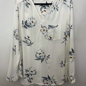 White Floral Long Sleeve Blouse